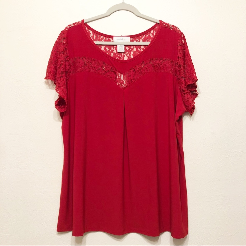 NWT Emma & Olive Red Lace Blouse - 3X